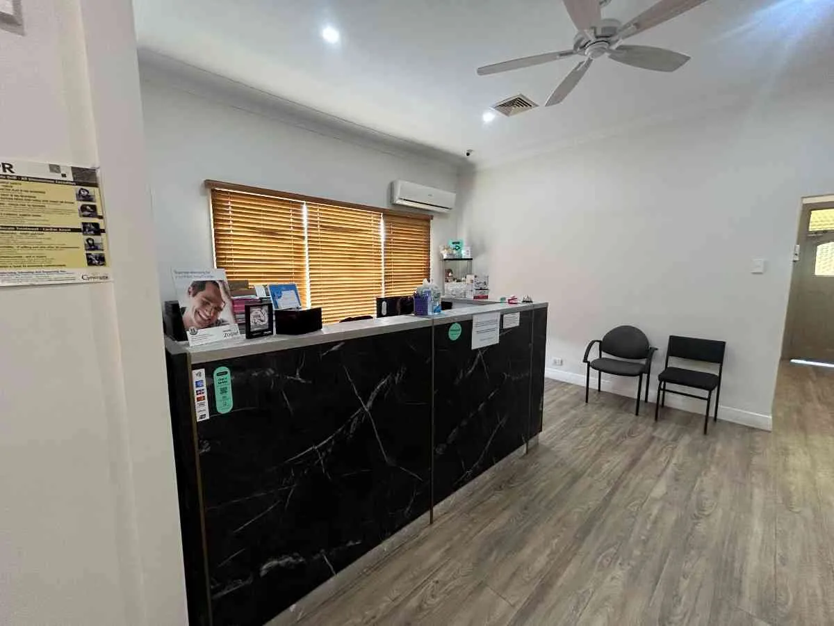 Welcoming MS Dental waiting area with fresh flowers